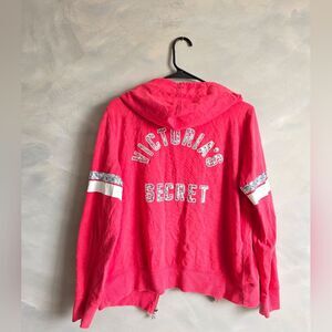 Victoria’s Secret Coral Punch Sequin Full Zip Bling Hoodie Sz M Y2K MCBLING